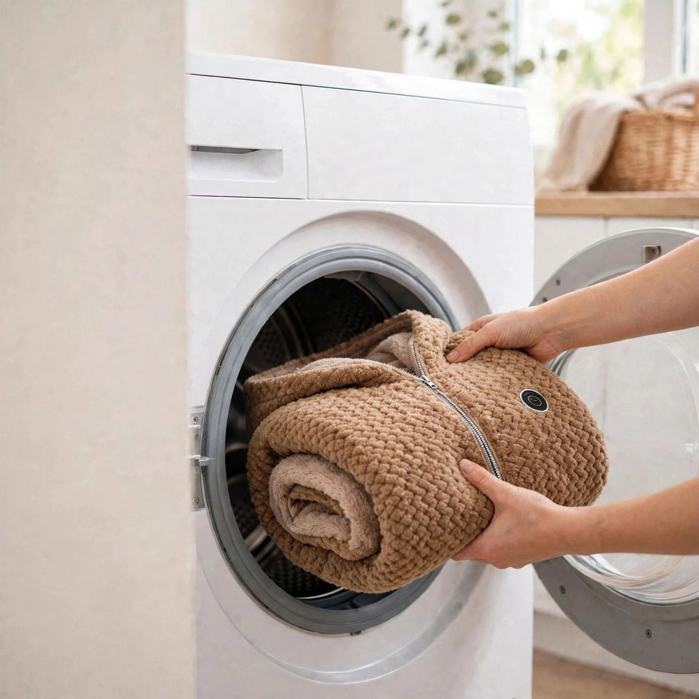 Poncho going into a washing machine