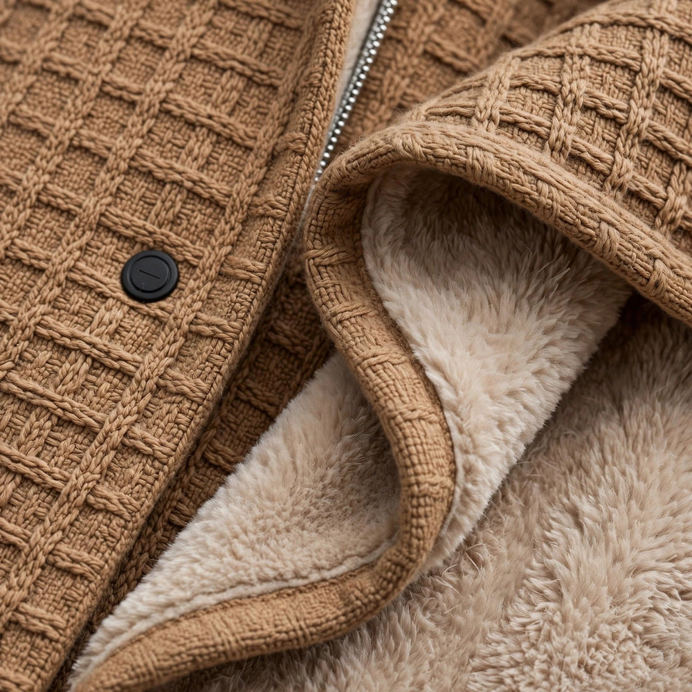Close-up of the woven knit and fleece lining